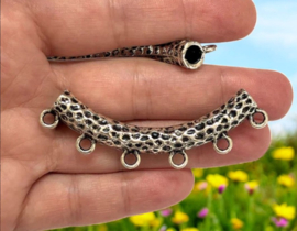 Bali style metalen bails hanger antiek zilver met 6 oogjes 67 x 23 x 8,5mm, Oogje: 3mm Gat: 6mm