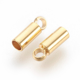 2 x RVS metaal eindkap voor 2mm leer/draad goudkleur 8 x 2,5mm Ø 2.0 mm