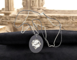 Lange BIBA ball chain en koord Ketting  met  acryl hanger, grijs
