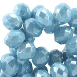15 x Top facet kralen 6x4mm Dark aquamarine blue diamond coated