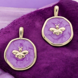 Bedel lila emaille met honingbij, 18K Gold plated 18,5 x 13,5 x 3mm oogje 4 x 2,5mm