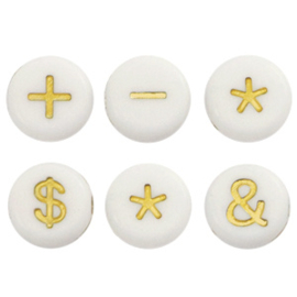 c.a. 100 x Letterkralen van acryl symbol White-gold ca. 7mm (Ø1.4mm)