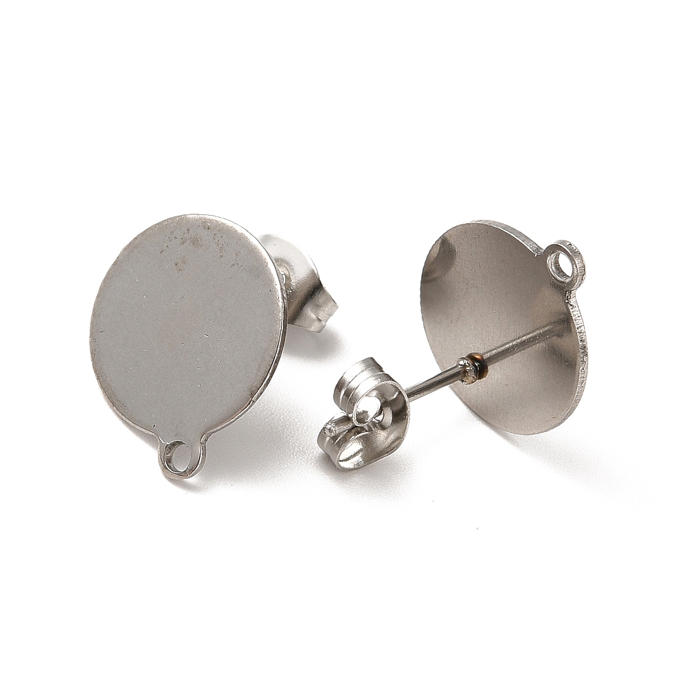 2 x oorbelsteker plat rond – ca. 14,5 x 12 mm – oogje: 1,4 mm – steker: 0,7 mm – rvs – roestvrijstaal kleur