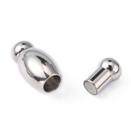1 x RVS 304 magneetsluiting ovaal 24 mm – Ø 5 mm – RVS kleur (Nikkelvrij)