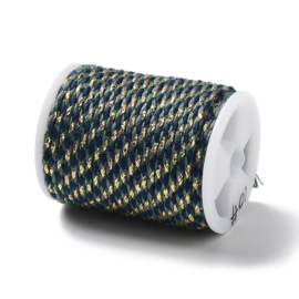 1 rol Metallic gevlochten koord – katoen/polyester mix – 1,5 mm – Dark Green met goudkleurige draad – 4 meter