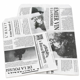 10 x Fourniturenzakjes kraft bedrukt krant nr. 1 - 15 × 10 cm – wit met zwarte bedrukking