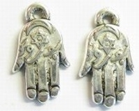 10x Antiek zilveren kunststof geluks-handje Hamsa hand van Fatima 22 mm