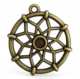 DQ metalen bedel dromenvanger dreamcatcher, geel koper kleur afm. 30x28mm voor Swarovski SS16 flatback (Nikkelvrij)