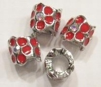 1 x  Metalen European-style kraal rood met strass 11 mm