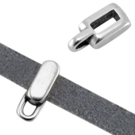 DQ metaal leerschuiver 10mm rechthoek 13x6 met oogje 2mm  antiek zilverkleur (Nikkelvrij)