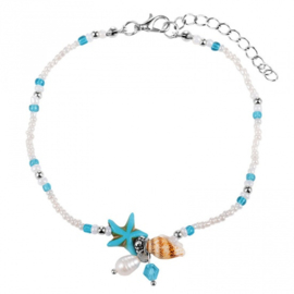 Armband/enkelbandje met schelp en blauwe zeester 21-26cm Turquoise howlite  (Nikkelvrij)