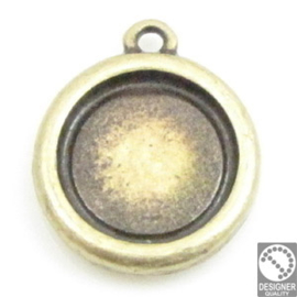 1 x  DQ metaal hanger voor 12mm cabochon Geel koper kleur 18,6 x 15,6 mm oogje 2 mm  (Nikkelvrij)