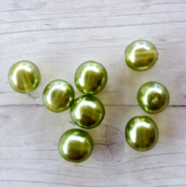25 x transparante DQ glasparel 8mm kleur: Olive gat: 1mm