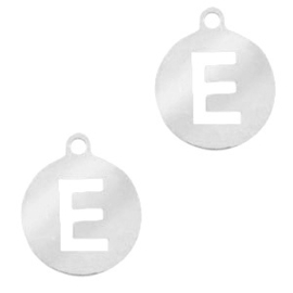 Roestvrij stalen (RVS) Stainless steel bedel rond 10mm initial coin E