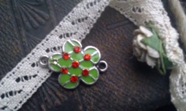 Per stuk Zilverkleurig metalen tussenzetsel bloem groen epoxy met strass 23 mm