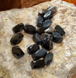 10x mix facet kralen Obsidiaan afmeting c.a. 8 x 16 ~ 10 x 18mm gat c.a. 2mm