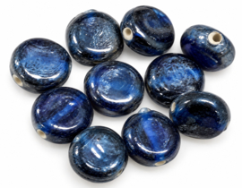 10 x Platte glaskralen 9,5 x 9,5 mm – gat 1,5 mm – blauw
