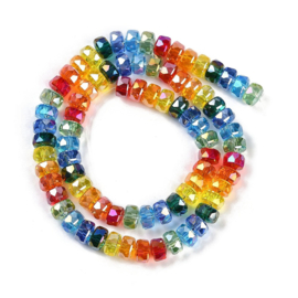 1 x Glaskralen streng facetgeslepen wielvorm 8 x 5 mm – gat 1,2 mm – Colorful
