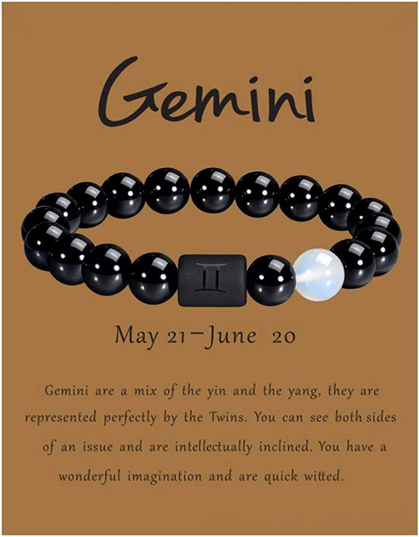 Tweelingen | Gemini | 21 mei – 20 juni | elastisch armbandje van opaliet en zwarte agaat – ca. 0,8 x 6 cm