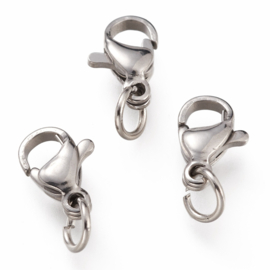 2x RVS 304 verbindingssluiting met ringen 10 x 7 x 3mm,  ring 5 x 0,6mm gat ring:  3,2mm