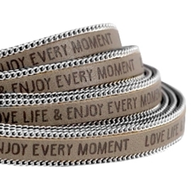 20 cm Quote imi leer 10mm met schakelketting zilver - Love life - Terra brown ♥