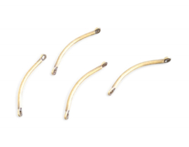 10 x Gebogen metalen staafjes met oogjes 20mm,  2 oogjes: c.a. 1mm geel koper kleur