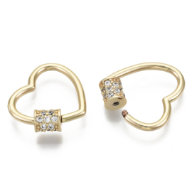 Metalen draaisluiting Hartje schroefsluiting  Real 18K gold plated zirconia  (Nikkelvrij)