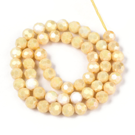 1 x Glaskralen streng facetgeslepen rond 7,8-8,2 x 7,8 mm – gat 1 mm – Mellow Yellow