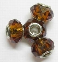 Per stuk European-style Facet kristal bruin 14 mm