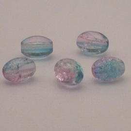 30 stuks crackle glas kralen ovaal 11 x 8,5mm blauw licht roze