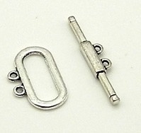 4 x Tibetaans zilveren slotje met twee oogjes ring: 14 x 22mm stang : 32mm gat: 1mm