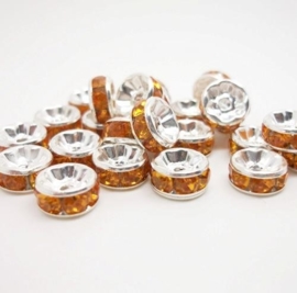 50 x Verzilverde Kristal Rondellen 8 mm of 6mm Licht bruin