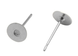 10 stuks oorstekers, platinum kleur maat 10mm lang 0,7 dik en kop Ø 6mm (geen stopper bijgeleverd!)