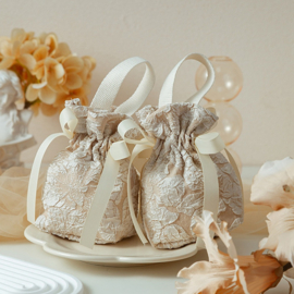 6 x Stoffen luxe buideltjes 14.5 x 9.5 x 5.5 cm – Bisque