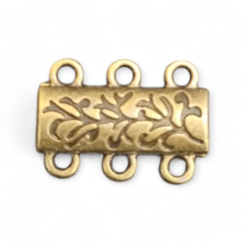 Magneetsluiting 3 strengen, geel koper kleur, afm. 14 x 19 x 6mm oogje 1mm
