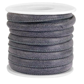 1 rol met  4 meter gestikt imitatie leer 6x4mm Night navy grey (kies voor pakketpost)