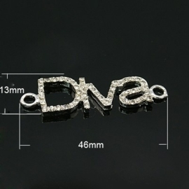 Schitterende tussenzetsel Diva met strass 13x 46 x 3mm gat: 2mm