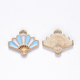 4 x  Bedel Enamel Waaier  15 x 1,7 x 1,5mm oogje: 1,6mm Light gold Light sky blue