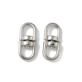 1 x RVS 304 onderdelen sleutelhanger ovaal met draaischarnier dubbel oog 16,5 x 7 x 4 mm – oogjes 4 x 4 mm – RVS kleur (Nikkelvrij)