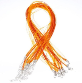 Koord ketting van organza lint en waxkoord c.a. 50cm oranje