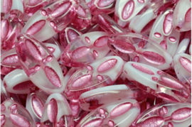 2 x Tsjechische Glaskralen Eyed Ship Pressed Beads 20x09mm wit roze transparant