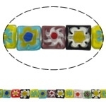 10 x  Millefiori glas kralen 10mm kubus gat c.a. 1mm mix