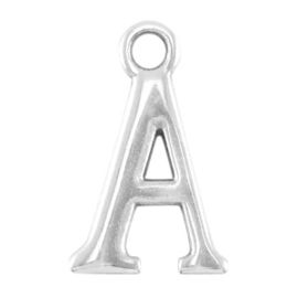 DQ bedel Letter A  - Antiek Zilver  15,5 x 9,5 mm oogje: van Ø 1,9 mm (Nikkelvrij)