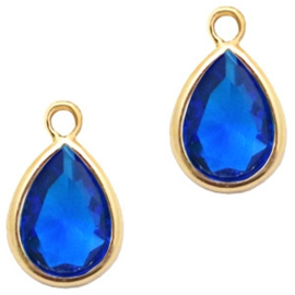 1 x DQ facethanger druppel Cobalt Blue - crystal-gold  7x11 mm (Nikkelvrij)