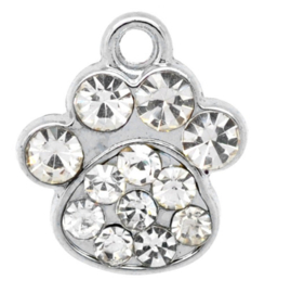Metalen bedel met strass hondenpoot platinum 18mm x 16mm (Nikkelvrij)