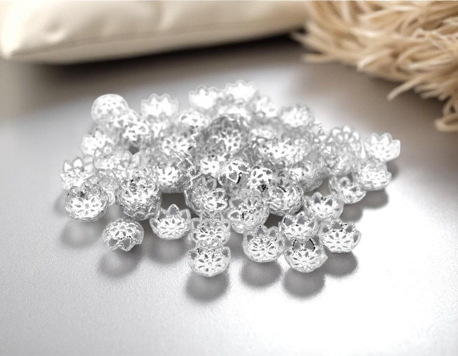 10 x Filigraan kralenkapjes – verzilverd – ca. 9 mm – gat ca. 1,5 mm