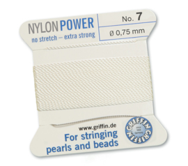 Nylon Power no stretch - extra strong 2 meter met naald  No: 7 Ø 0,75mm wit  