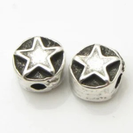 1 x DQ metaal kraal ster antiek zilver kleur ca. 7,5 x 7,5 x 5,5mm, gat 2mm (Nikkelvrij)