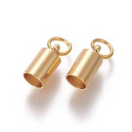 2 x RVS 201 metaal eindkap voor 5mm leer/draad goudkleur 10 x 6 mm Ø 5.0 mm