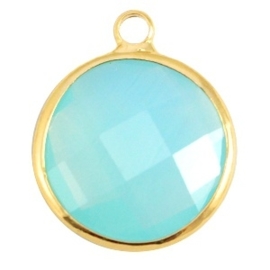 Crystal glas hanger rond 16mm Aqua blue opal-Gold  (Nikkelvrij)